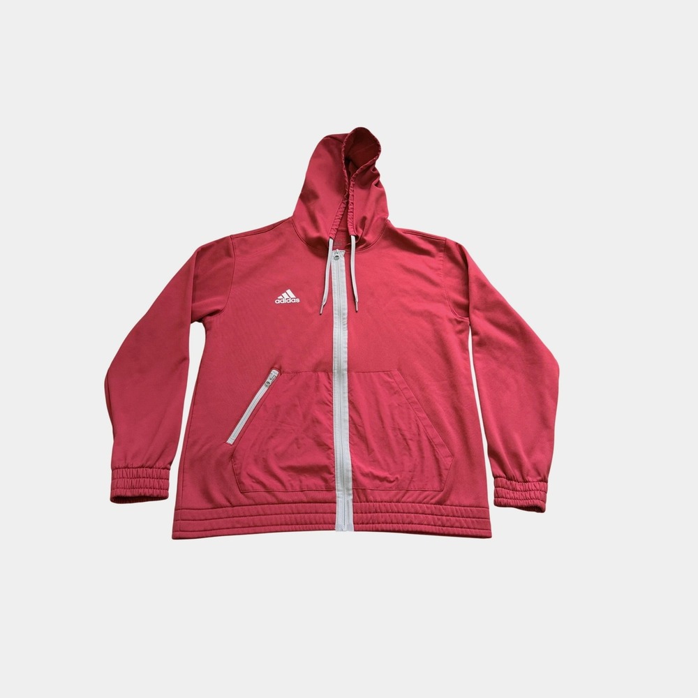 Adidas Full Zip Hoodie Mens L Red Fleece Lined Track Jacket HI0714